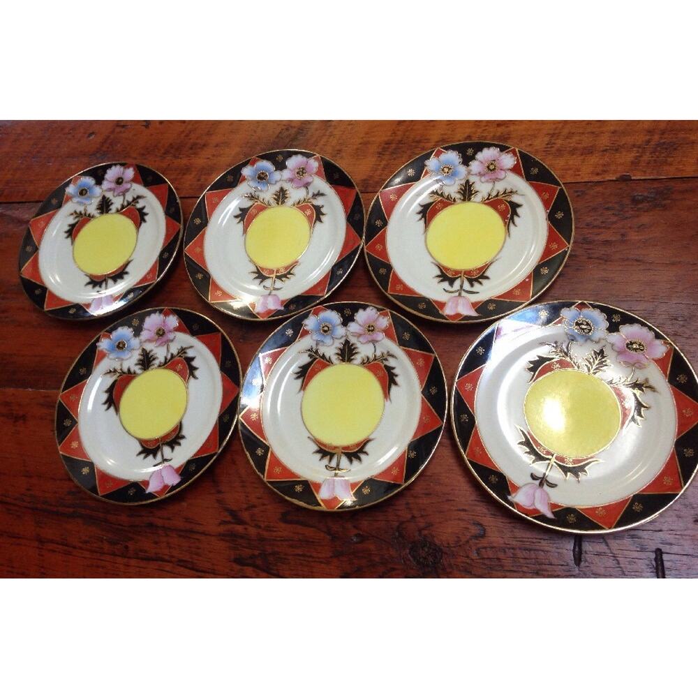 Vtg 1920s Moriyama Mori-Machi Moriage Gold Hand Painted Japan Dessert Plates